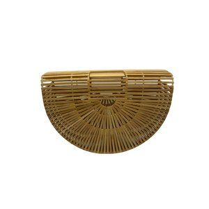 Bamboo Tiki Bag Purse Half Moon Summer Boho Rockabilly Wooden Reeds
